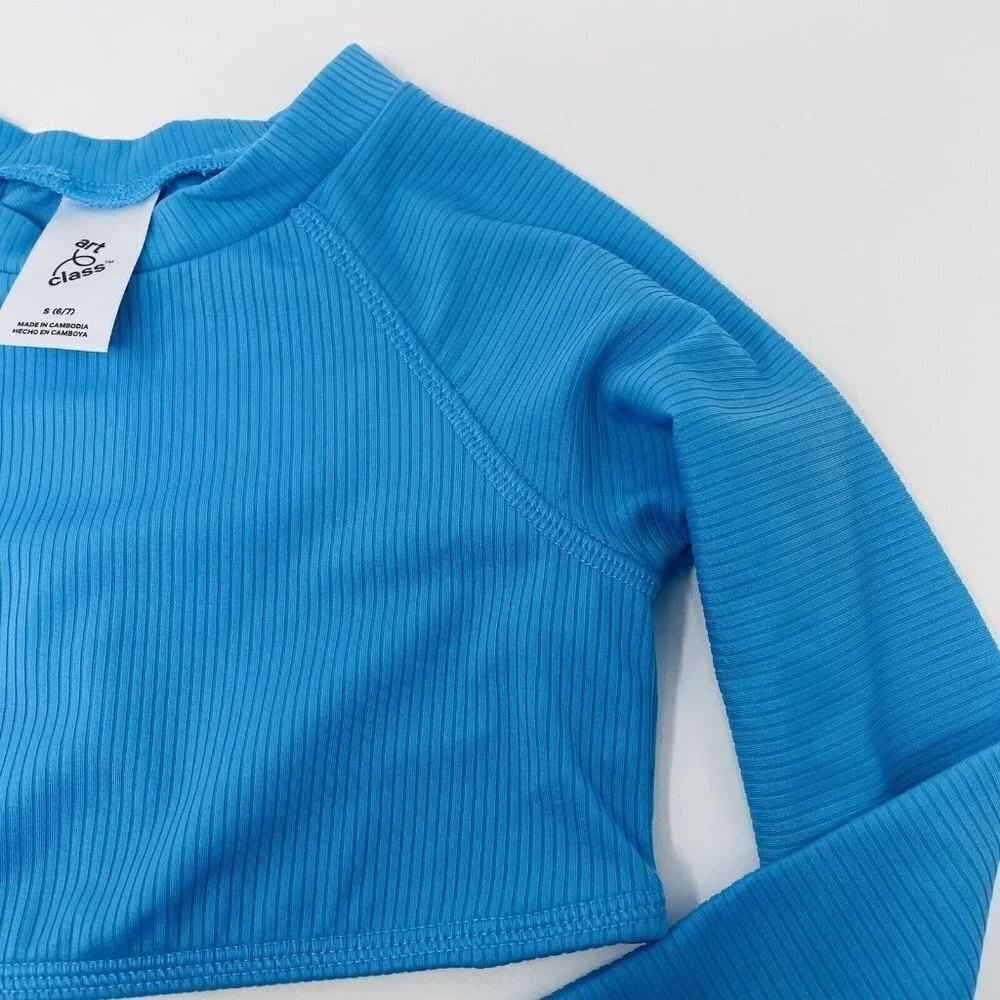 Art Class Girls Size Small 6/7 Cyber Long Sleeve Swim Top in Blue Turquoise 2439